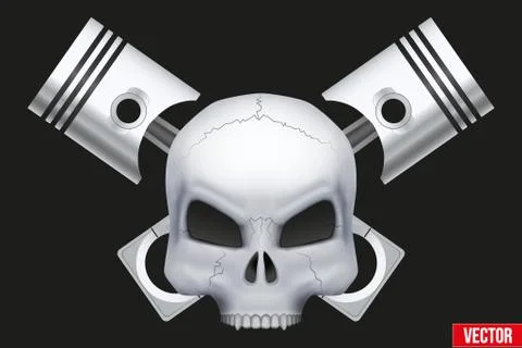 Vector Creative symbol Human skull with engine pistons Illustrazione stock