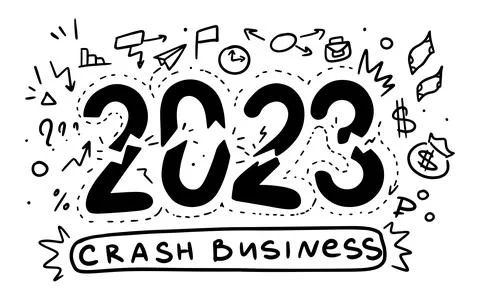 Vector creativity 2023 new year with doodle business icons Crash business Illustrazione stock