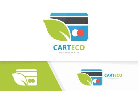 Vector credit card and leaf logo combination. Gift and eco symbol or icon Stock Illustration