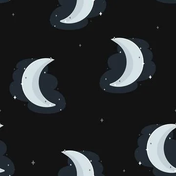 Vector Crescent Moon at Magical Starry Night seamless pattern background イラスト素材