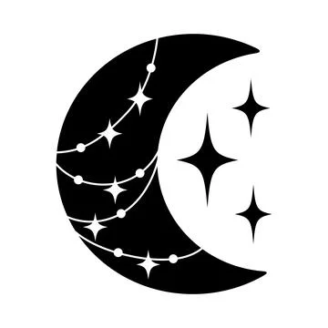 Vector crescent Moon with stars. Celestial monochrome illustration isolated on 스톡 일러스트