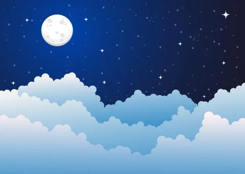 Vector of a crescent moon with stars on a cloudy night sky. Illustrazione stock