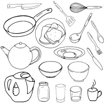 Vector. Crockery on a white background. Sketch Tableware. Stock Illustration