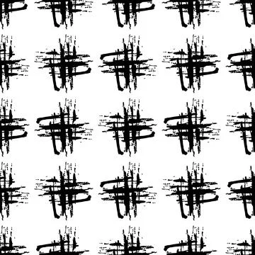 Vector Cross Brush Seamless Pattern Grange Minimalist Plus Geometric Design in Stock Illustration