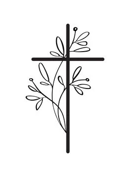 Vector cross combining elegant line art botanical elements, symbolizing faith Stock Illustration