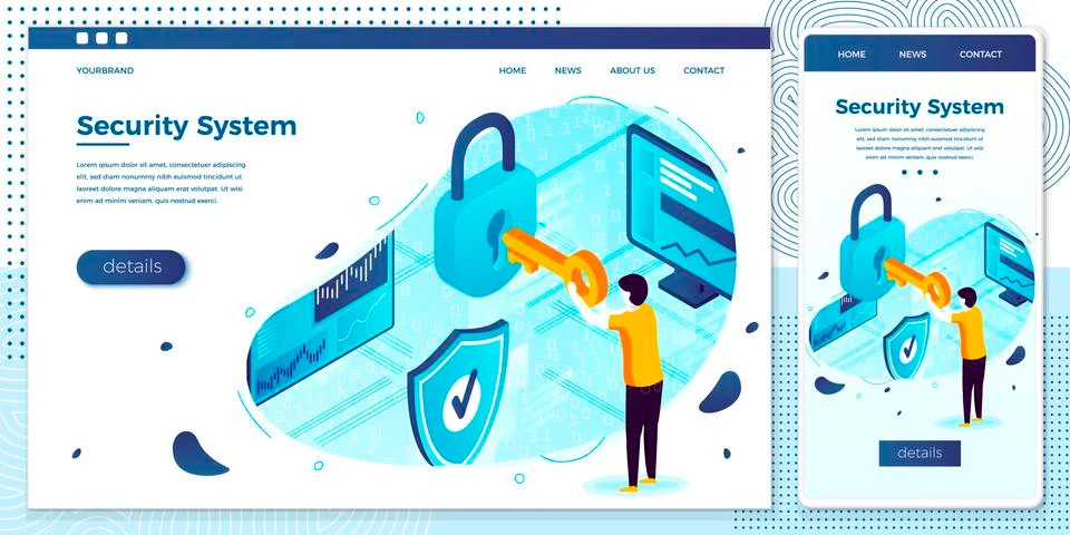Vector cross platform illustration - man with key and lock, Data Protection Stock Illustration