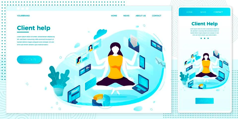 Vector cross platform illustration - multitasking manager girl with six hands Stock Illustration