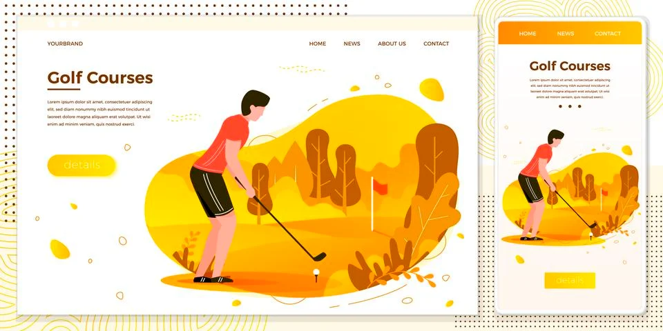 Vector cross platform illustration set - young sporty man playing golf Stock Illustration