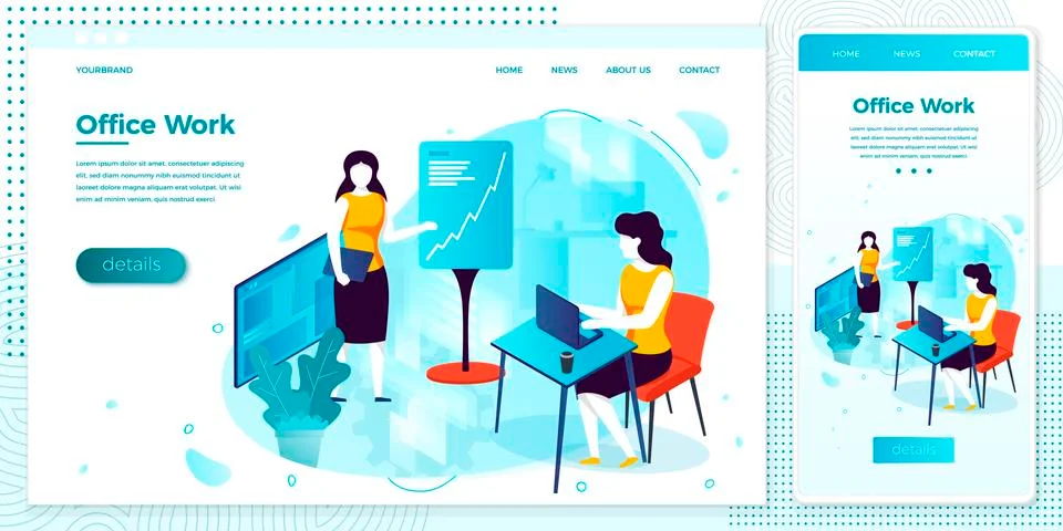 Vector cross platform illustration set - women with notebook, working in office Illustrazione stock