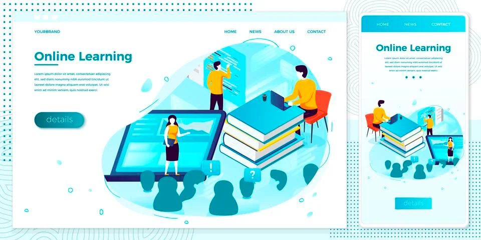 Vector cross platform illustration set - online school learning process Stock Illustration