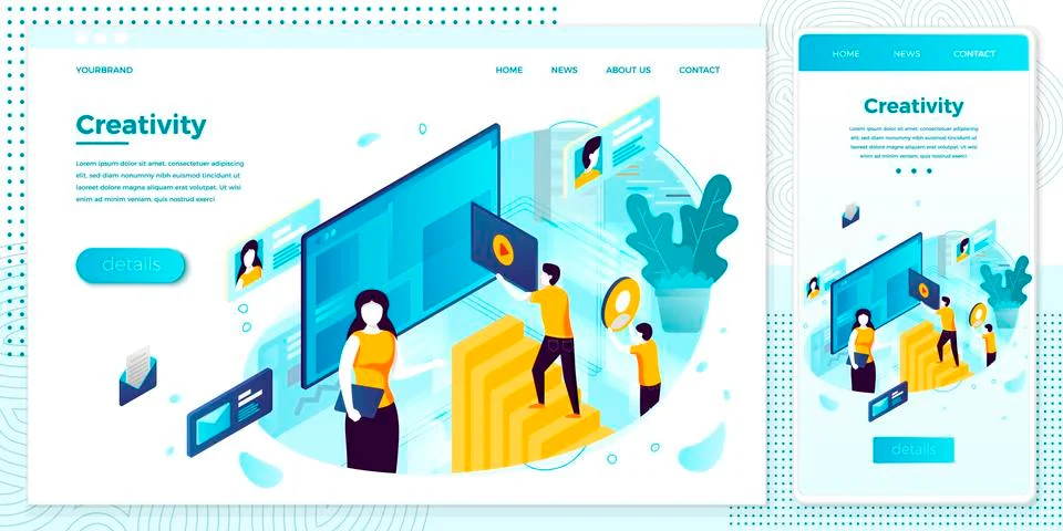 Vector cross platform illustration set - site creation working process Stock Illustration