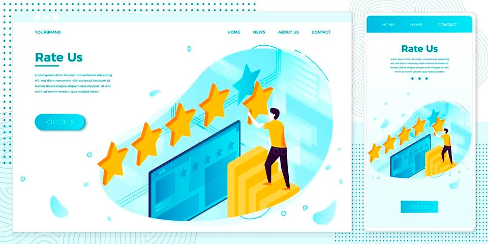 Vector cross platform illustration set - man with stars, rating system Stock Illustration