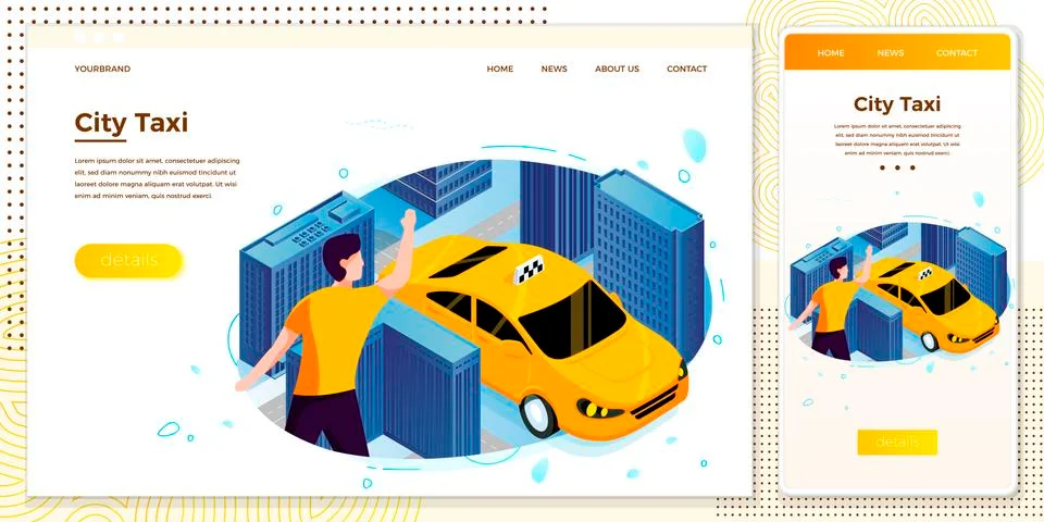 Vector cross platform illustration set - man catching taxi cab Stock Illustration