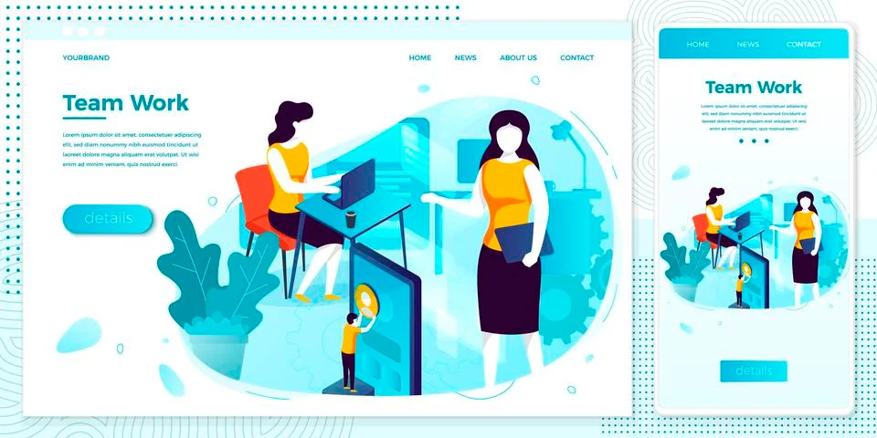 Vector cross platform illustration set - women with notebook, working in office Stock Illustration