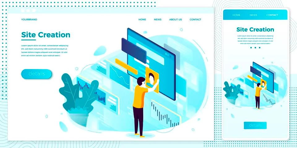Vector cross platform illustration set - site creation process. Stock Illustration