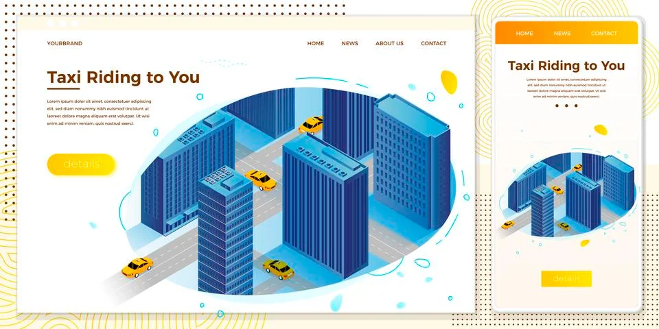 Vector cross platform illustration set - taxi cab riding for client Stock Illustration