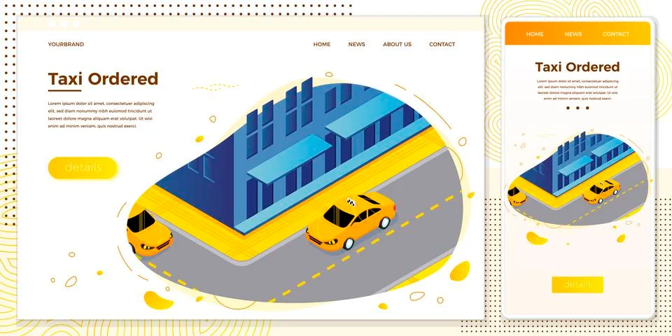 Vector cross platform illustration set - taxi cab riding for client. Stock Illustration