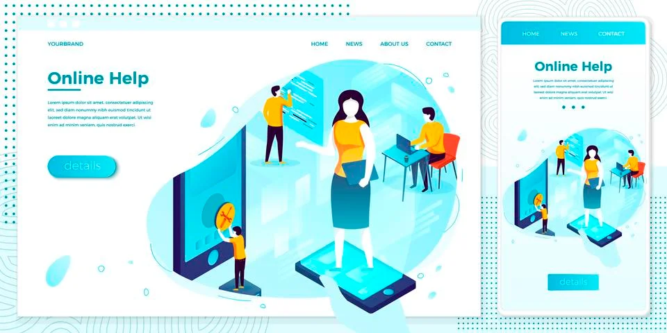 Vector cross platform illustration - support manager, fixing client problems Stock Illustration