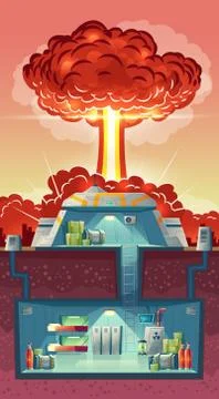 Vector cross section of nuclear shelter, explosion Ilustración de archivo