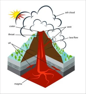 Vector cross-section through a volcano Illustrazione stock