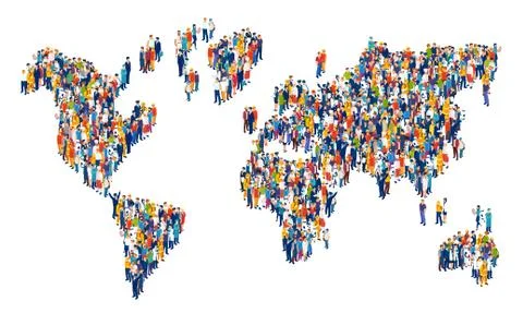 Vector of crowd of multicultural people composing a world map Stock Illustration