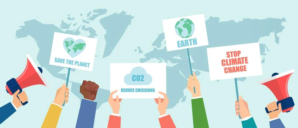 Vector of a crowd of people protesting against climate change Stock Illustration