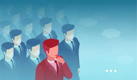 Vector of a crowd of people wearing face masks and a whistleblower man Illustrazione stock