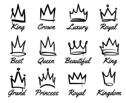 Vector crown logo. Hand drawn graffiti sketch and signs collections. Black brush Stock Illustration