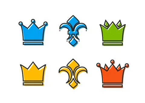 Vector crown silhouettes in line style. Crown color vector illustration イラスト素材
