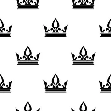 Vector crowns seamless pattern in black and white Stock Illustration