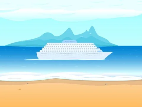 Vector cruise ship liner on the background sea Stock Illustration