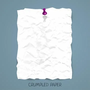 Vector crumpled paper sheet with pin Stock Illustration