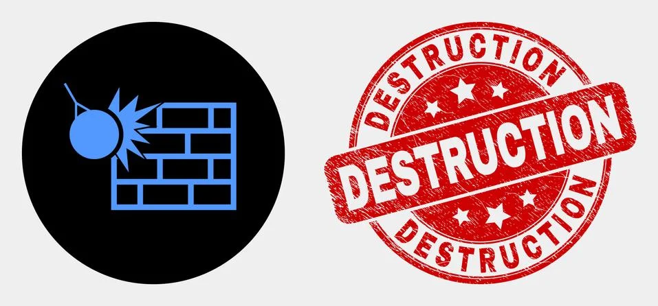 Vector Crush the Wall Icon and Grunge Destruction Seal Stock Illustration