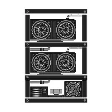 Vector cryptocurrency mining farm illustration. Stock Illustration