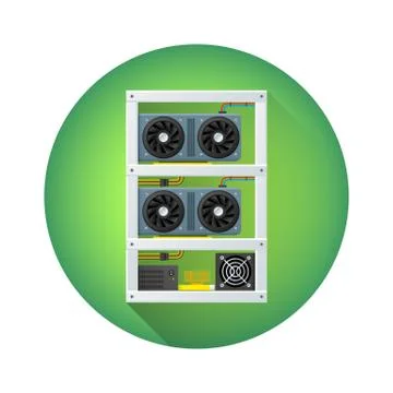 Vector cryptocurrency mining farm illustration. Stock Illustration