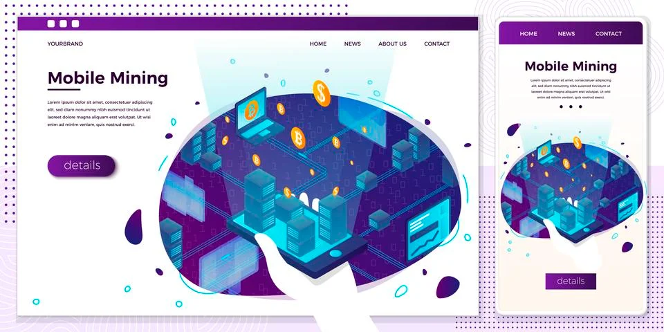 Vector - cryptocurrency mining farm process, control money making Stock Illustration
