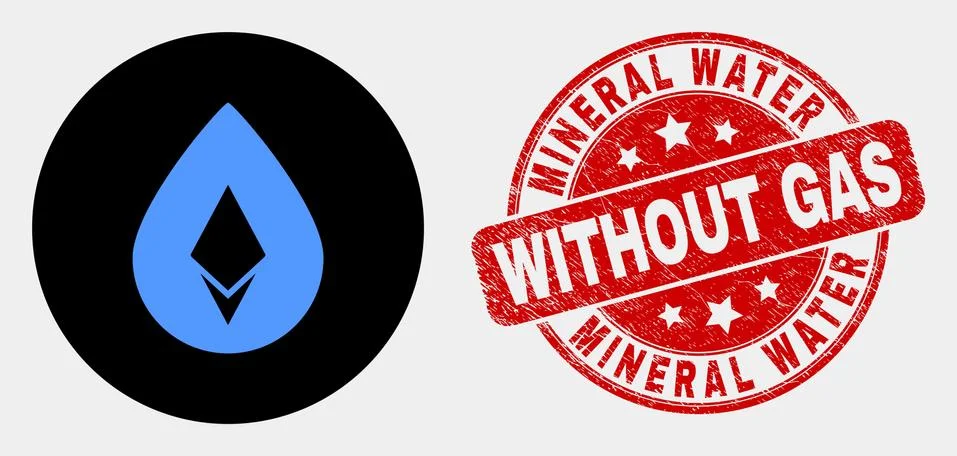 Vector Crystal Drop Icon and Scratched Mineral Water Without Gas Stamp Seal Stock Illustration