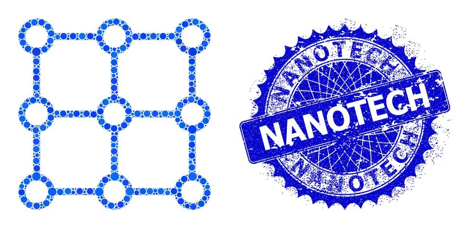 Vector Crystal Grid Centers Collage of Small Circles with Scratched Nanotech Stock Illustration