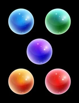 Vector crystal sphere colorful set isolated on black background Stock Illustration