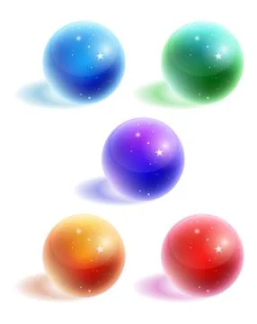 Vector crystal sphere colorful set with shadow isolated on white background Stock Illustration