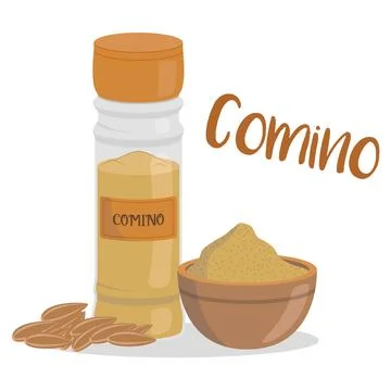 Vector cumin illustration isolated in cartoon style. Spanish name. Herbs an.. Stock Illustration