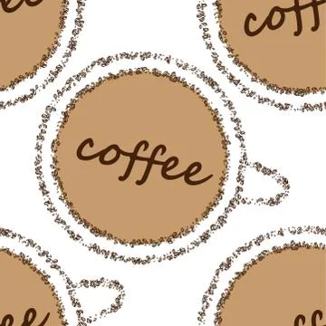 Vector cup of coffee on the white background. Seamless pattern. Stock Illustration