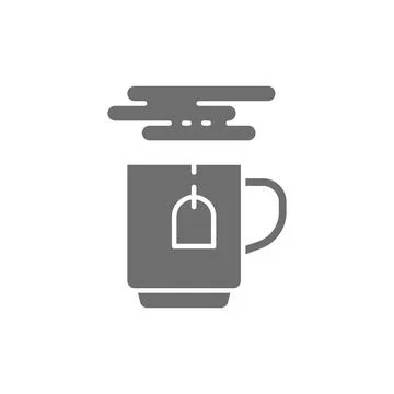 Vector cup of hot tea grey icon. Stock Illustration