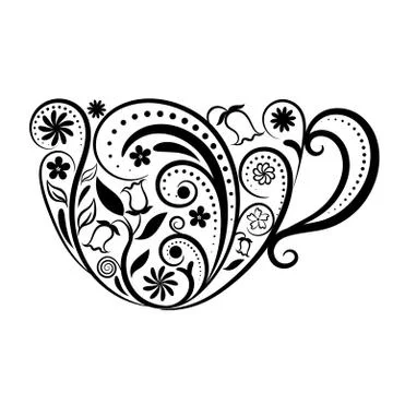 Vector Cup of Tea With Floral Design Elements. Stock Illustration