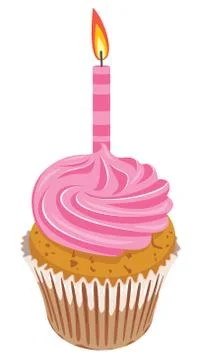 Vector cupcake with burning candle Stock Illustration