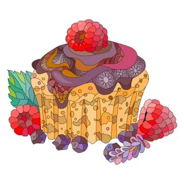 Vector cupcake with chocolate and raspberry for decoration 스톡 일러스트