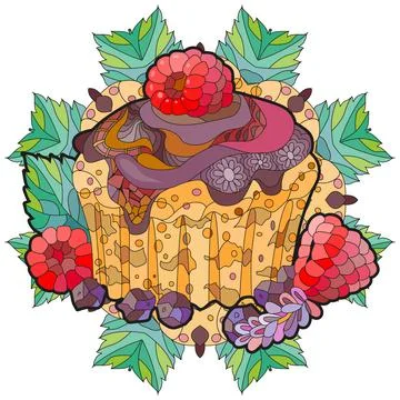 Vector cupcake with chocolate and raspberry for decoration Stock Illustration