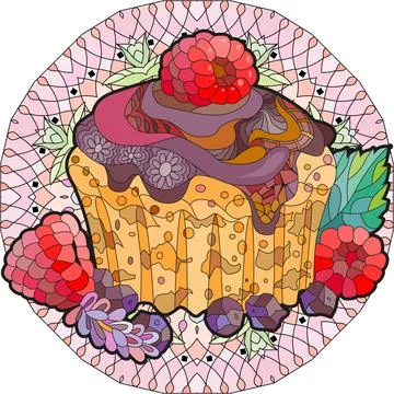 Vector cupcake with chocolate and raspberry for decoration 스톡 일러스트