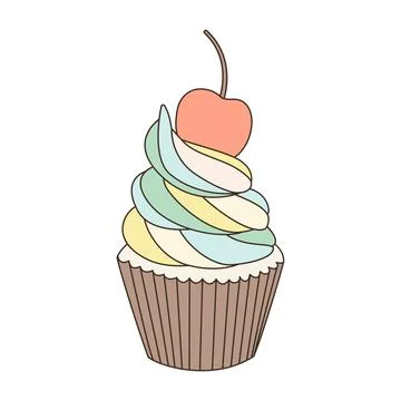 Vector of Cupcake with creamy and cherry. Stock Illustration