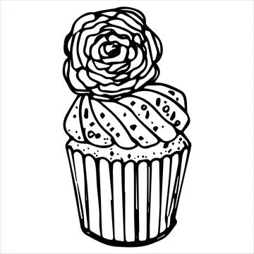 Vector cupcake hand drawn design. Doodle cakes with cream isolated on white Illustrazione stock